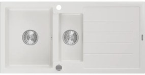 Mexen Andres - granitový drez 100,0x50,0cm, 1,5-komorový, biela, 6515101510-20