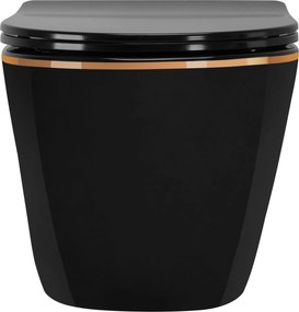 Rea Carlo Mini, rimless závesná misa 49x37 cm so sedátkom s pomalým zatváraním, čierna-zlatý okraj, REA-C8800