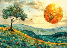 Sklenený obraz - Ilustrácia krajiny (70x50 cm)