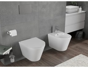 Mexen Rico, závesná WC misa 490x360x370 mm, Rimless Tornádo + WC sedadlo z duroplastu, biela lesklá, 30720300T