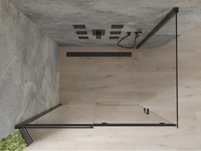 Mexen Omega, sprchovací kút s posuvnými dverami 140 (dvere) x 90 (stena) cm, 8mm sklo, čierny profil-číre sklo, 825-140-090-70-00
