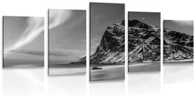 5-dielny obraz obraz polárna žiara v Nórsku v čiernobielom prevedení Varianta: 200x100
