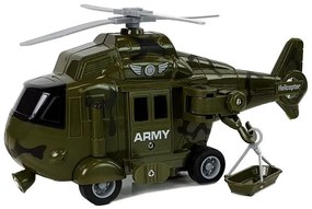 LEAN TOYS Odťahovacie vojenské vozidlo s prívesom a vrtuľníkom 1:16 + svetlo, zvuk