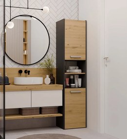 Kúpeľňová skrinka Samways 3 (antracit + dub artisan). Akcia -22%. Vlastná spoľahlivá doprava až k Vám domov. 1132959
