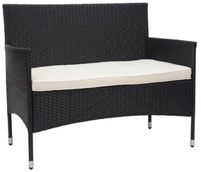 Záhradná súprava 2 kresiel, pohovky a stolíka HWC-F55 - čierna, krémové vankúše