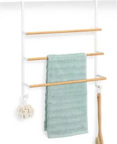 Zeller Present Vešiak na uteráky na dvere, biely kov, bambus, 51 x 13 x 56 cm