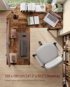 Počítačový stôl, L-tvarovaný rohový stôl, 120 x 130 x 76 cm, rustikálna hnedá a čierna