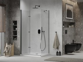Mexen Lima, sprchovací kút so skladacími dverami 100 (dvere) x 110 (stena) cm, 6mm číre sklo, čierny profil + slim sprchová vanička biela s čiernym sifónom, 856-100-110-70-00-4010B