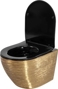 Závesná WC misa so SoftClose sedadlom REA CARLO FLAT, čierna/zlatá kartáčovaná