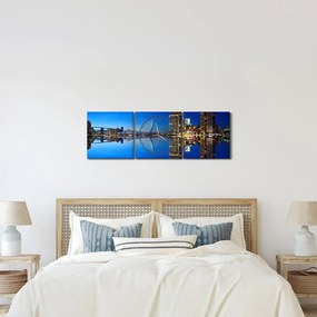 Obraz - nočný Rotterdam (s hodinami) (90x30 cm)