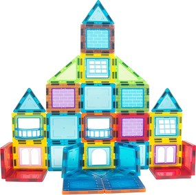 MULTISTORE Magnetická stavebnica 130 dielov – magnetické kocky 2D/3D, kolieska, šablóny, 3+