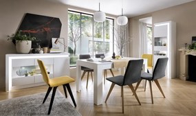 Vysoká vitrína Lyon, biela lesk, s osvetlením, ľavá