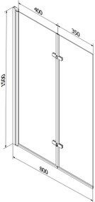 Mexen Castor, 2-krídlová vaňová zástena 80 x 150 cm, 6 mm číre sklo-čierny vzor, čierny profil, 892-080-002-70-70