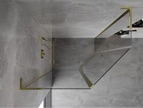 Mexen Mist L, päťuholníkový sprchový kút s krídlovými dverami, 100 x 80 cm, 8mm číre sklo, zlatý lesklý profil, 8A8L-100-080-50-00