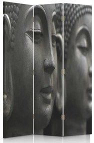 Ozdobný paraván, Buddhova kamenná tvář - 110x170 cm, trojdielny, obojstranný paraván 360°