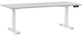 Výškovo nastaviteľný stôl OfficeTech D, 180 x 80 cm, biela podnož, svetlo sivá