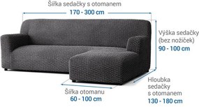 Bielastické poťahy MOSAICO tmavosivé sedačka s otomanom vpravo (š. 170 - 300 cm)