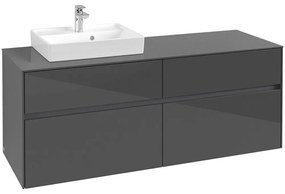 VILLEROY &amp; BOCH Collaro závesná skrinka pod umývadlo na dosku (umývadlo vľavo), 4 zásuvky, 1400 x 500 x 548 mm, Glossy Grey, C07400FP