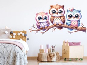 Vetva so sovami textilní prelepiteľná nálepka na stenu list 47 x 25 cm