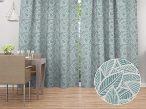 Biante Dekoračný záves Leona LN-166 Biele listy na modrozelenom 130x240 cm