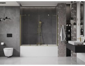 Mexen Velar Duo, 2-krídlová posuvná vaňová zástena 200 x 150 cm, 8mm číre sklo, zlatý lesklý profil, 896-200-000-02-50