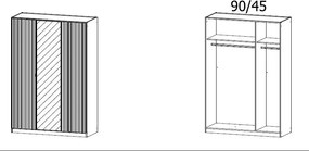 Šatníková skriňa so zrkadlom Genua, 136 cm, biela/dub artisan