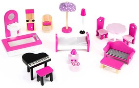 Drevený domček pre bábiky s LED osvetlením a nábytkom