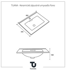 Tuana Fano, keramické zápustné umývadlo 80x50 cm, biela lesklá, CER-TU-475856