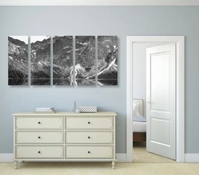 5-dielny obraz Morské oko v Tatrách v čiernobielom prevedení - 100x50