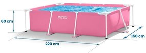 Veľký záhradný bazén ružový s obdĺžnikovým rámom 220 x 150 cm