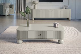 Kávový stolík Vesper 103x60 cm so zásuvkou - kašmír / čierne úchyty / guľové nohy