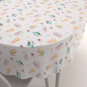 Biante Detský bavlnený oválny obrus Sandra SA-671 Zvieratká baletky na bielom 50x100 cm