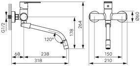 Ferro Algeo Square, nástenná umývadlová stojanková batéria s flexibilným výtokom 150 mm, chrómová, BAG5FB