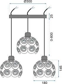 Toolight Edison, závesné svietidlo 3xE27 APP209-3CPR, čierna, OSW-30002