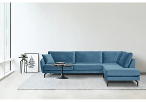 Modrá zamatová rohová pohovka (pravý roh) Magic - Scandic