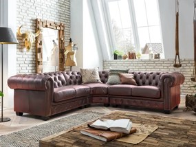 furniture-nabytek.cz - Masívna rohovásedacia súprava Chesterfield III z pravej kože, červená – 294×294×74 cm