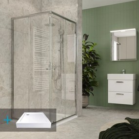 Mereo Kora Lite, sprchový set: sprchovací kút 80x80x185cm, chróm ALU, sklo číre, 80 cm vanička, sifón, MER-CK34133ZH