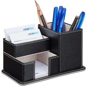 Stolový organizér z umelej kože RelaxDays RD21945 – čierny s bielym švom, 4 priehradky, 18 cm