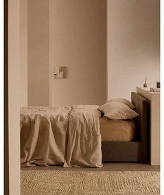 Sivá čalúnená jednolôžková posteľ s úložným priestorom s roštom 90x200 cm Nahiri – Kave Home