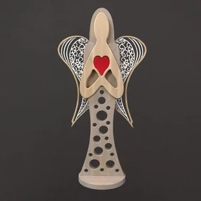 AMADEA Drevený anjel na podstavci s bielymi krídlami a červeným srdcom, masívne drevo, 63x31 cm, český výrobok