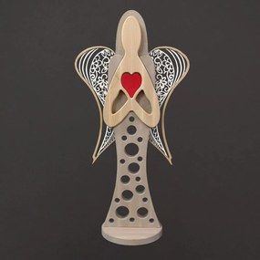 AMADEA Drevený anjel na podstavci s bielymi krídlami a červeným srdcom, masívne drevo, 63x31 cm, český výrobok