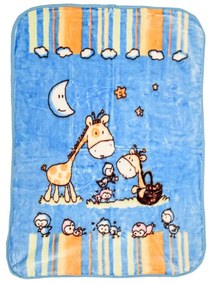 Modrá detská deka ŽIRAFY, 80x110 cm