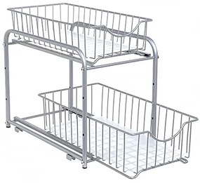 Organizér do kuchyne, 2 výsuvné košíky, stohovateľný, strieborný, 31,5x21x36,5cm