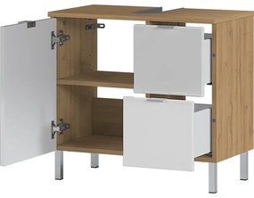 Biela skrinka pod umývadlo s dubovým dekorom Germania Mauresaa, šírka 60 cm