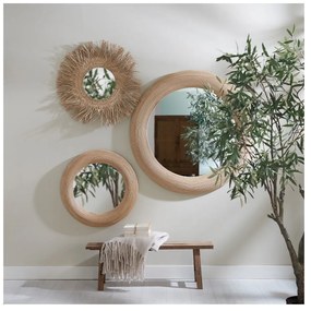 Nástenné zrkadlo s ratanovým rámom ø 109,5 cm Piedre – Light &amp; Living