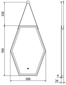 Mexen Orla, LED kúpeľňové zrkadlo s podsvietením a čiernym rámom 50x70 cm, 6000K, ochrana proti zahmlievaniu, 9815-050-070-611-70