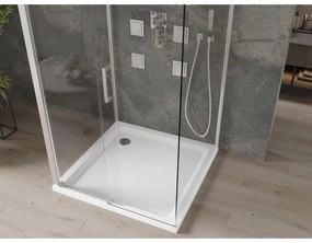 Mexen Omega, 3-stenový sprchovací kút s posuvnými dverami 100 (dvere) x 100 (stena) x 190 cm, 8mm číre sklo, chrómový profil + biela sprchová vanička SLIM, 825-100-100-01-00-3s-4010