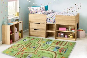 Detský koberec protišmykový BAMBINO 50200 Dedina, zelený / hnedý