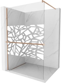 Mexen Kioto+, sprchová zástena Walk-In s poličkou a vešiakom 110 x 200 cm, 8mm číre sklo biely vzor, medený matný profil, 800-110-121-65-85