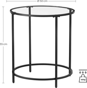 Okrúhly príručný stolík, sklenený stolík, čierny